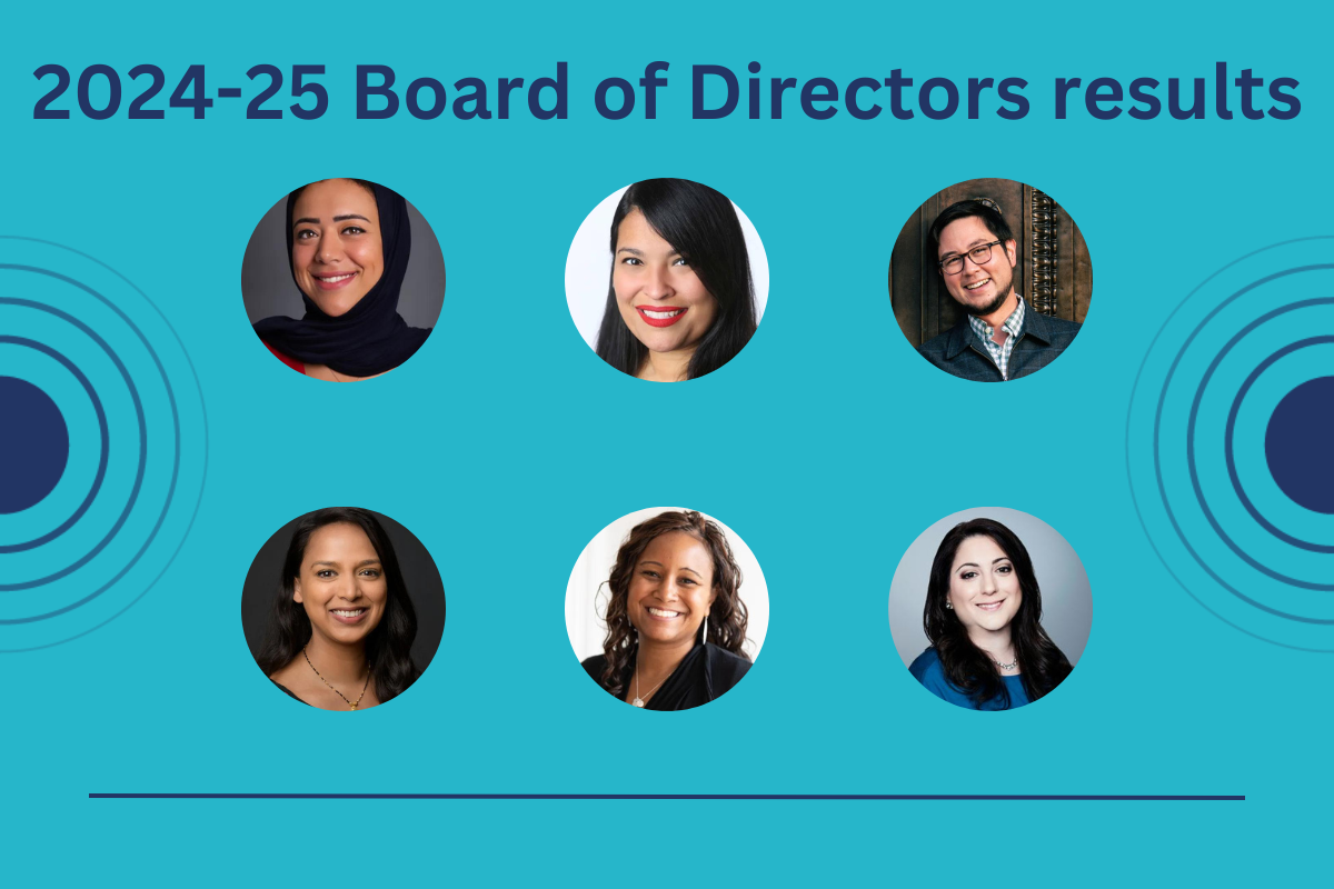 A graphic showing the headshots of the six people who were elected or reelected to the 2024-25 Board of Directors.